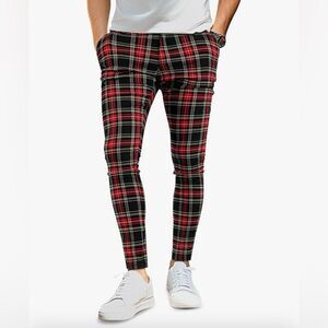 Men’s Red and Black Plaid Skinny Chino Pants. Size 38